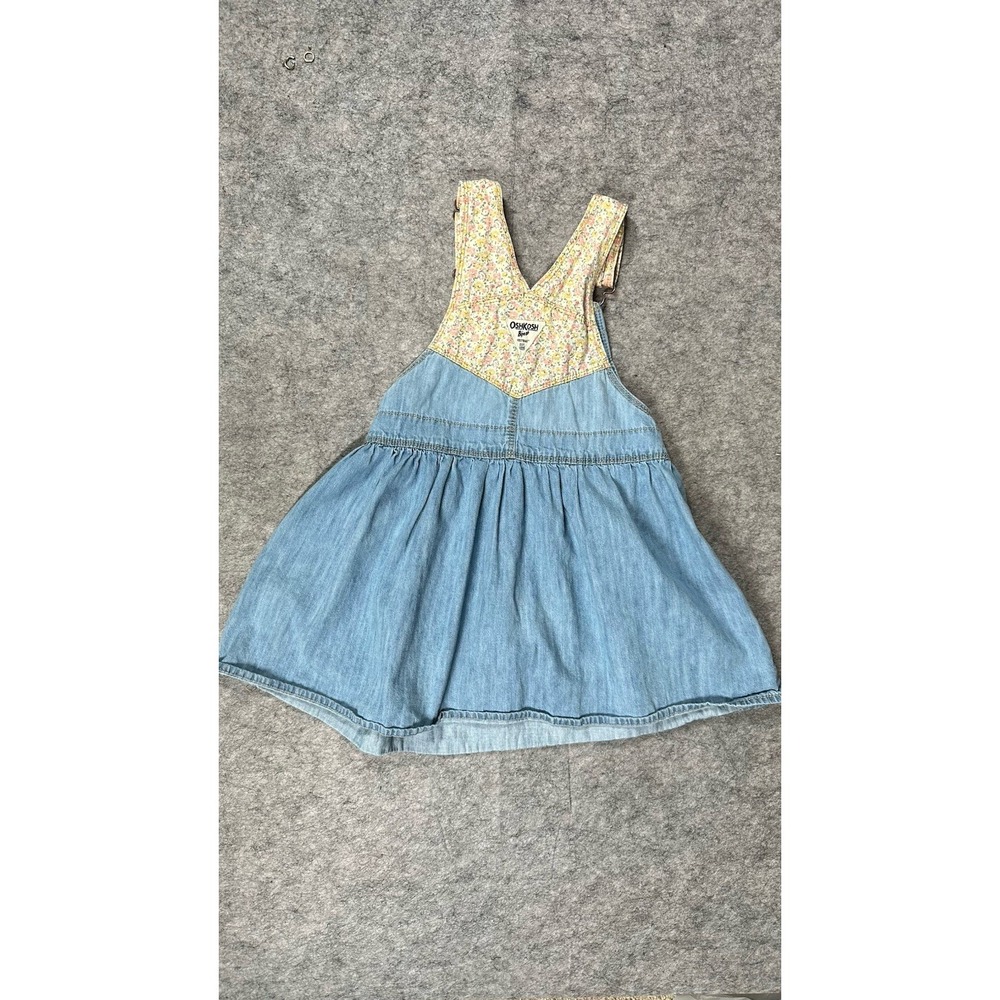 OSHKOSH B'GOSH Girls Denim Dress 5T Floral Straps Pocket Jumper - Picture 3 of 7